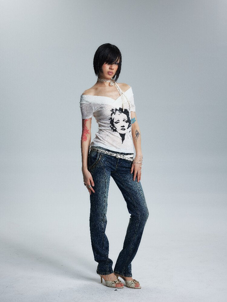 Thin Slim Large V Neck One Shoulder T【s0000017009】