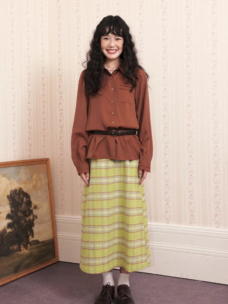 Retro Versatile Wool Plaid Long Skirt【s0000013993】