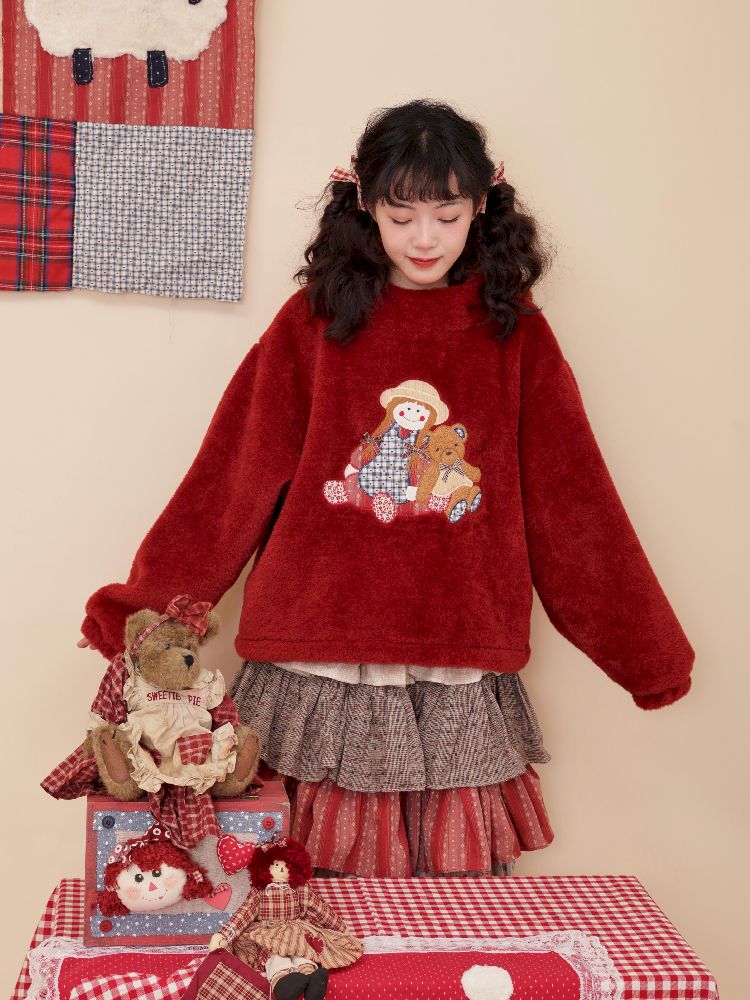 DOLL PATCH HOODED PLUSH JACKET [S0000010896]