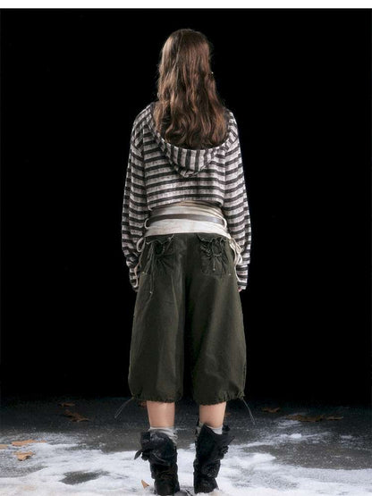 Striped Distressed Hooded Top【s0000014674】