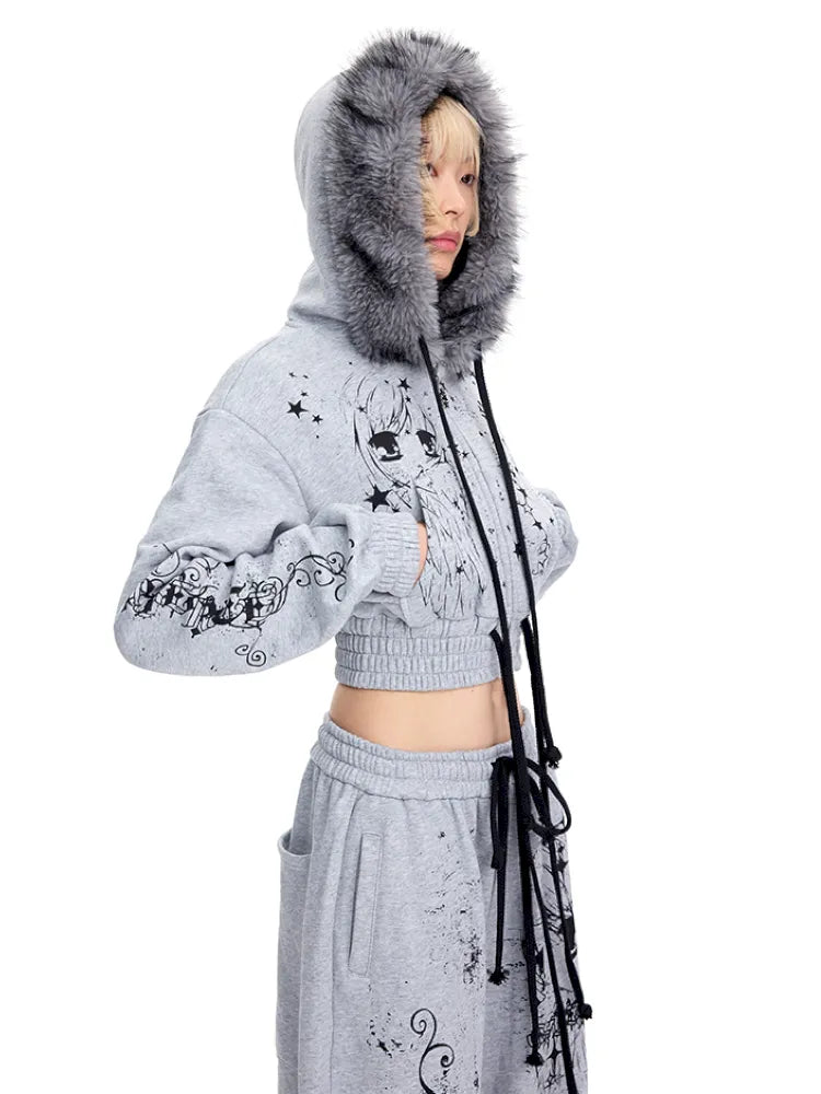 Angel Girl Doodle Print Short Hoodie【s0000014090】