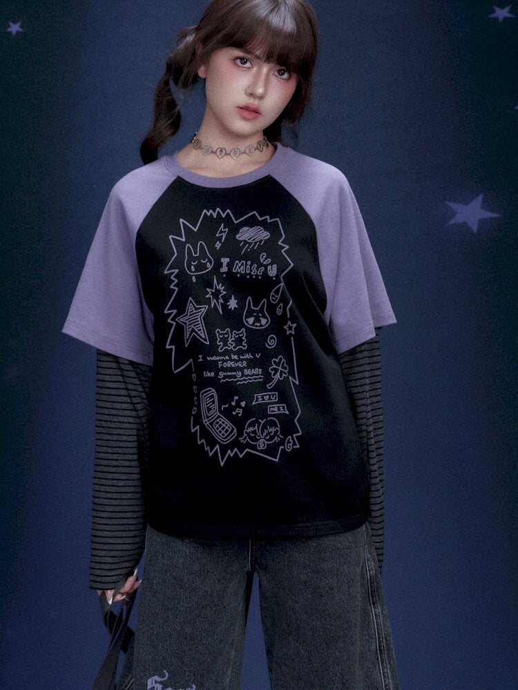 Graffiti Fake Two Purple T-Shirt【s0000015445】