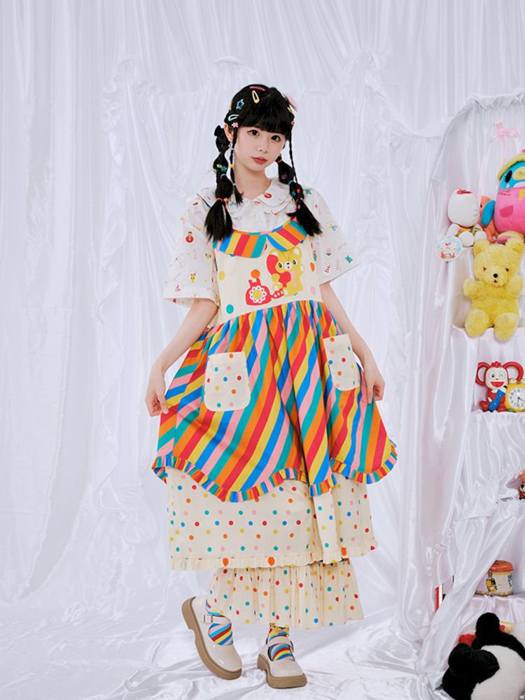 Rainbow Diary Printed Halter Dress【s0000009103】