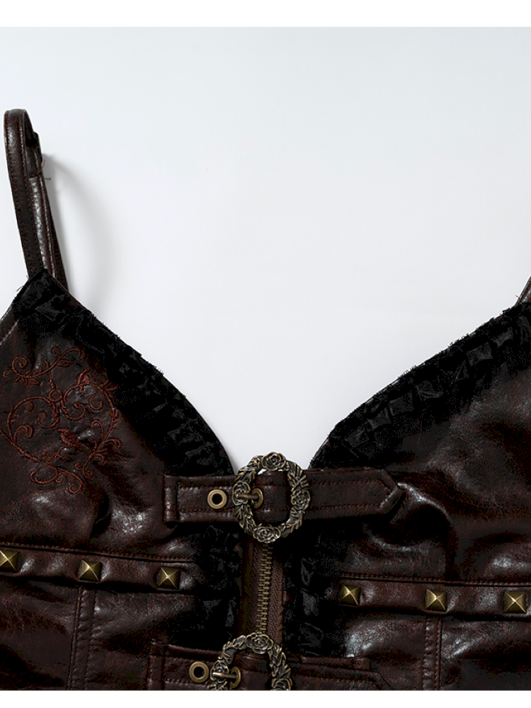 Dark Court Openwork Lace Leather Camisole【s0000014920】