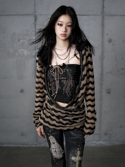 Two-Piece Set Striped Knit Top【s0000013953】