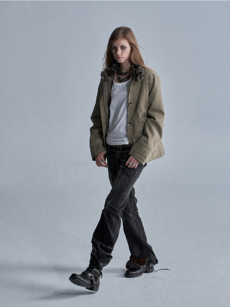 Distressed Lambswool Padded Jacket【s0000019094】