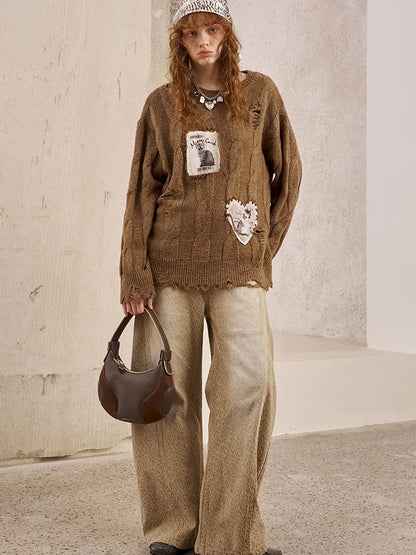 Long Sleeve Oversized Cable-Knit Pullover Sweater【s0000014051】