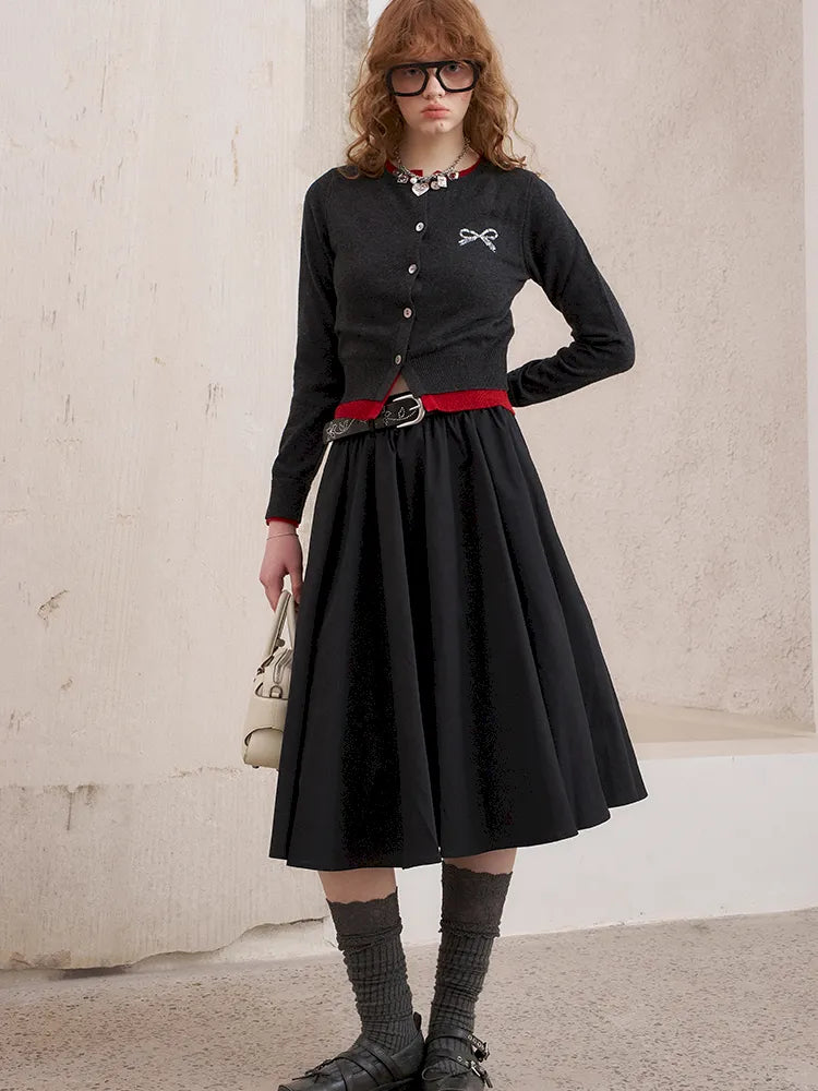 Wide-Skirted Pleated Midi Skirt【s0000014083】