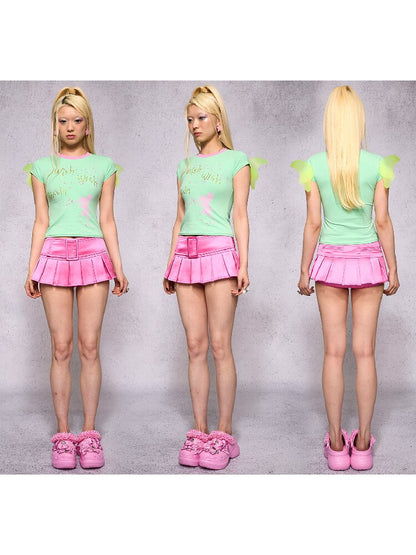 Satin Solid Pleated Mini Skirt【s0000018738】