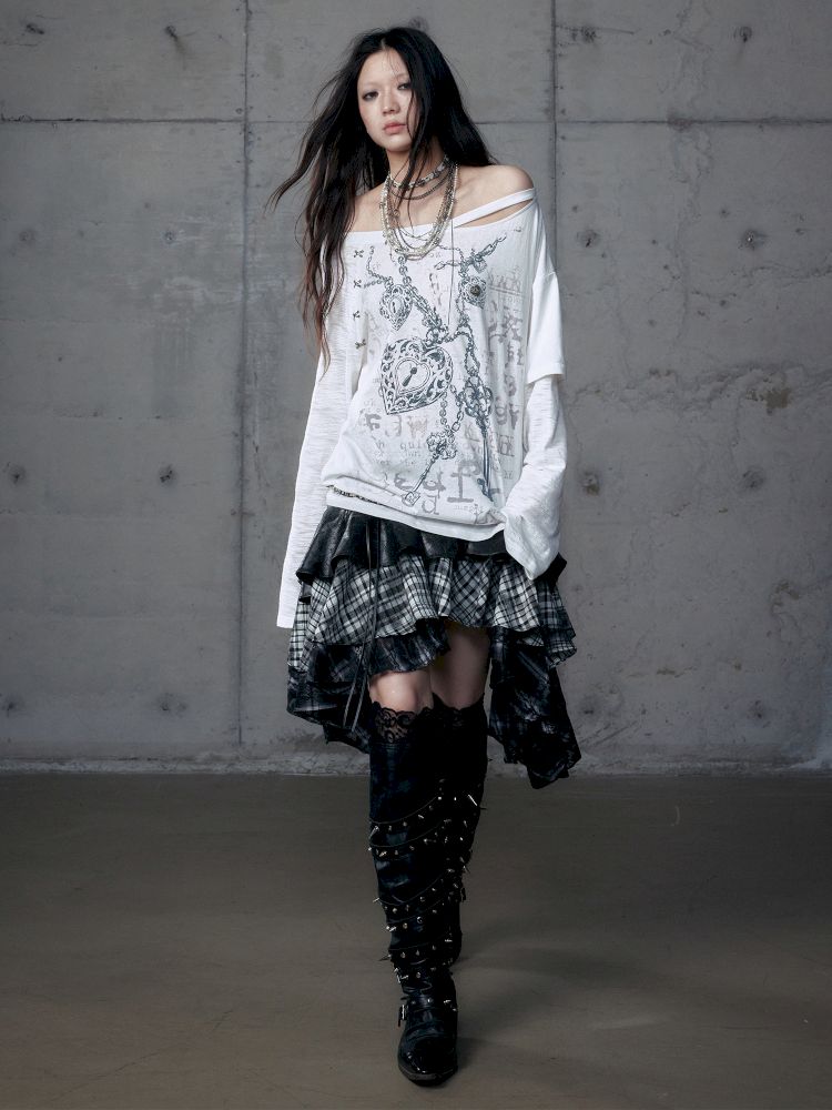 One-shoulder long-sleeved T-shirt【s0000013468】