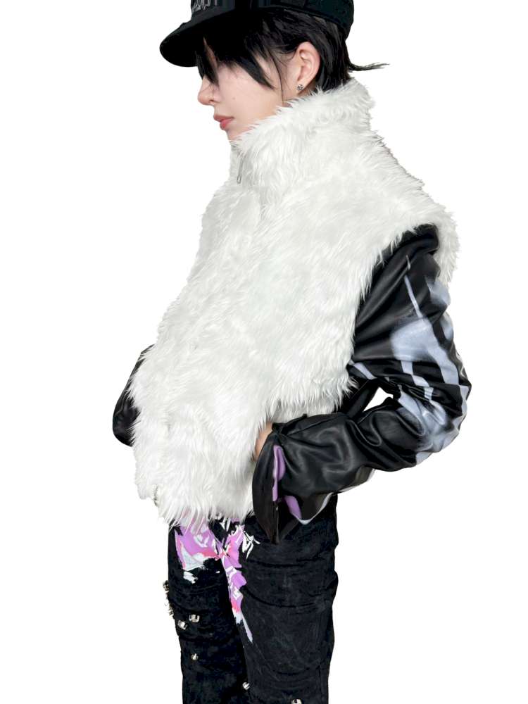 Black White Patchwork Slim Stud Jacket【s0000014862】