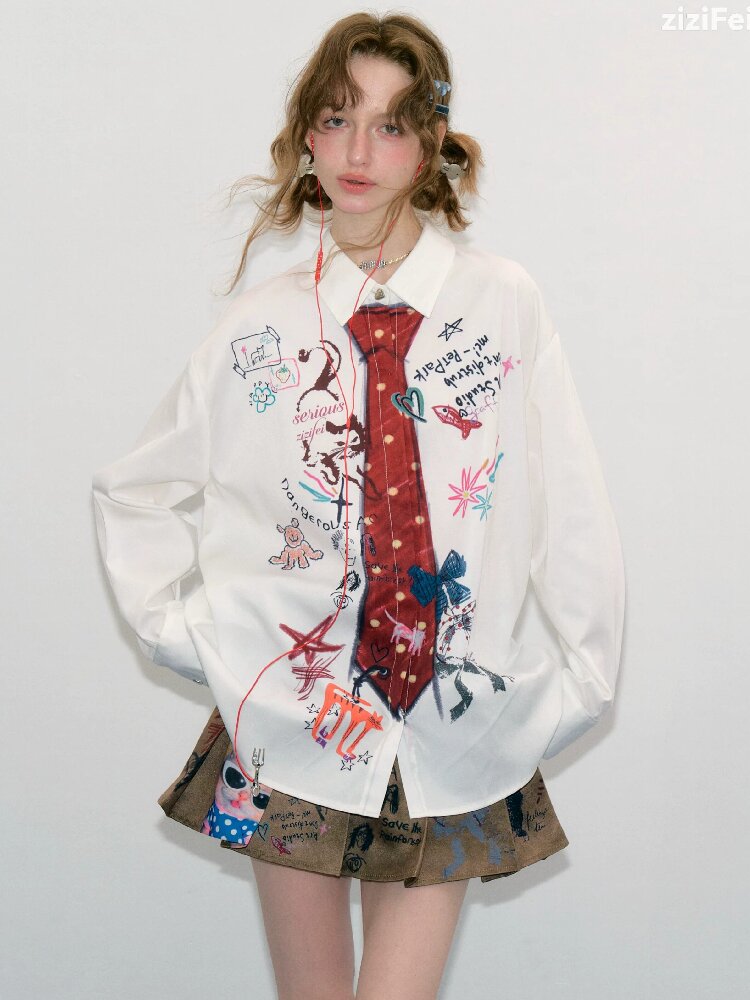 Graffiti Print Long Sleeve Shirt【s0000017890】