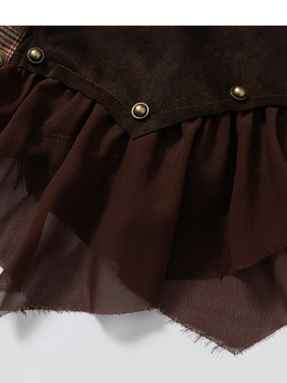 Plaid Stitching Leather Skirt【s0000015546】