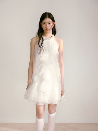 Bow Pearl Neckline Pom Pom Dress【s0000013243】