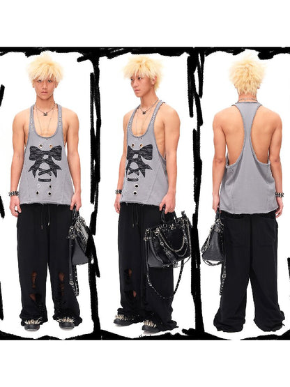 Lace Bow Rivet Distressed Vest【s0000016496】