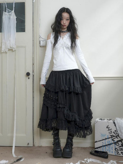 IRREGULAR LONG CAKE UMBRELLA SKIRT [S0000010723]