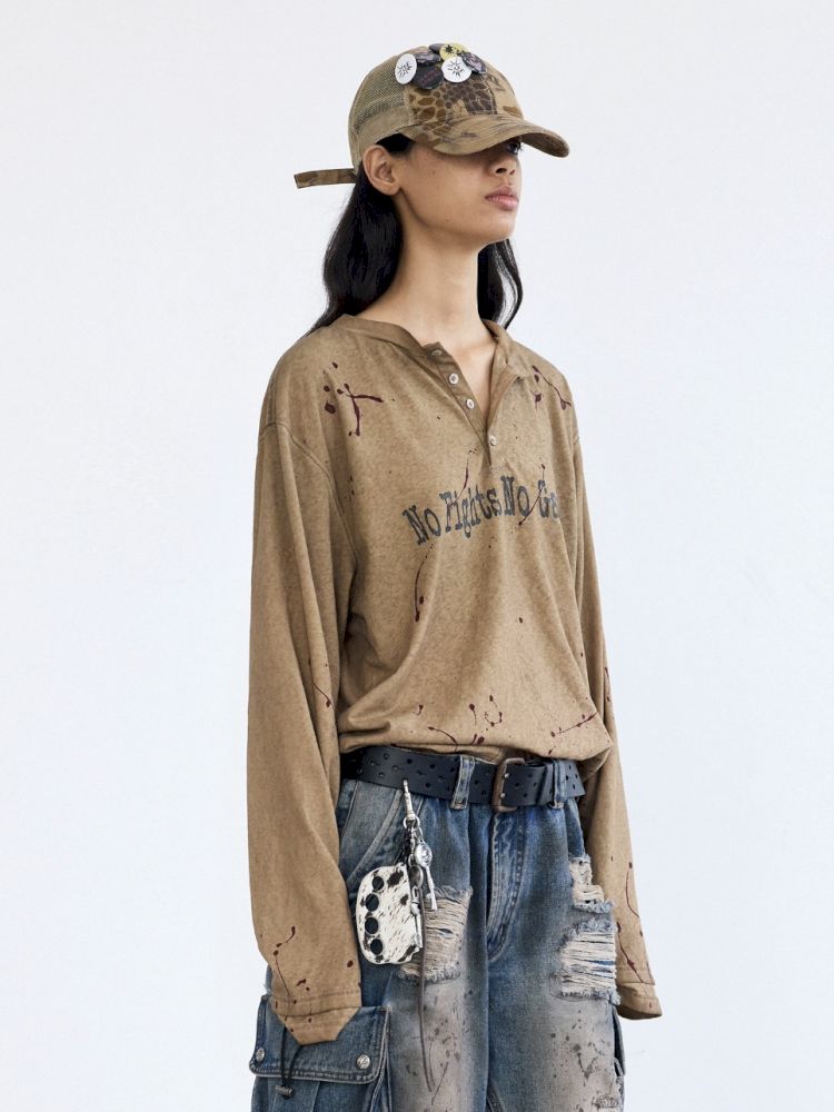 Splash Ink Print Long Sleeve Tee【s0000012471】