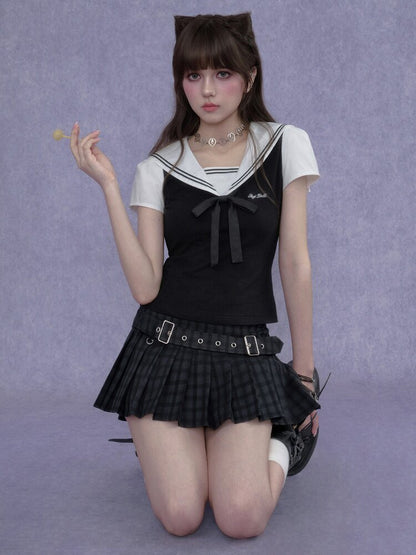 Plaid Belt Pleated Skirt Shorts【s0000017275】