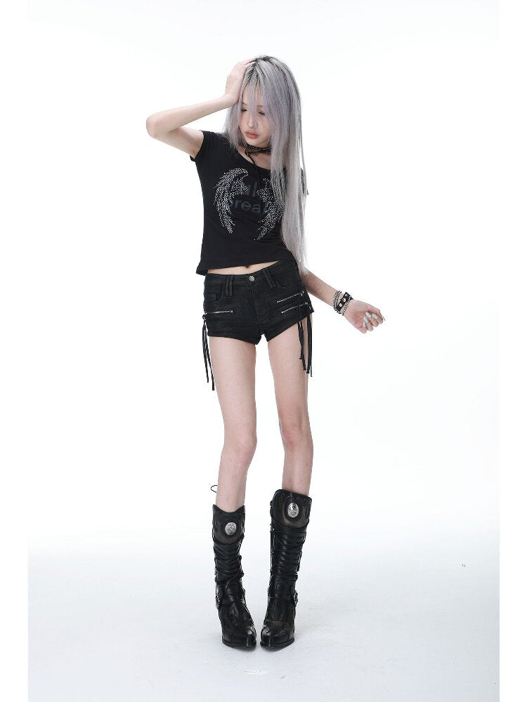 Brushed Wax Multi-Zip Tassel Shorts【s0000017147】