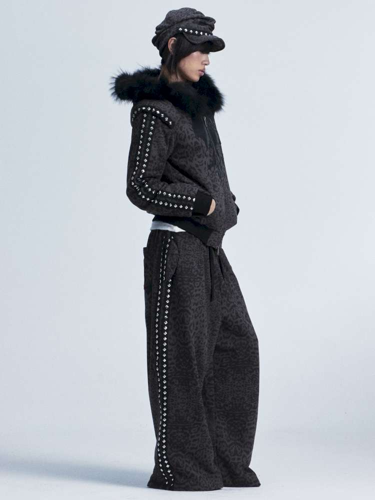 Leopard Print Plush Hooded Slacks Set【s0000014663】