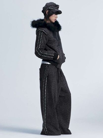 Leopard Print Plush Hooded Slacks Set【s0000014663】