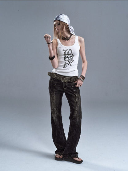 Lightning Rivet Black Denim Pants【s0000016634】