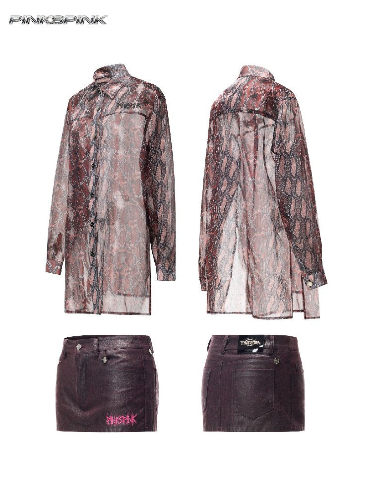Shimmer Mesh Shirt Patchwork Skirt【s0000017719】