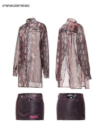 Shimmer Mesh Shirt Patchwork Skirt【s0000017719】