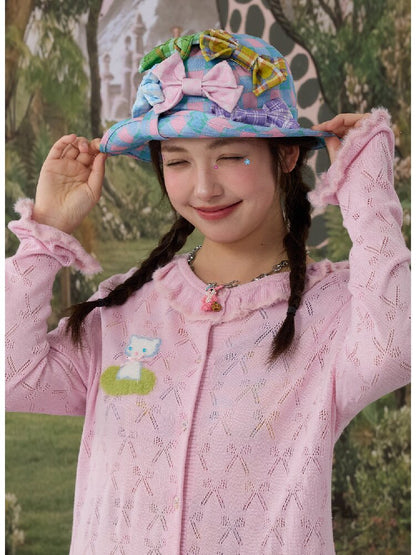 Plaid Print Bow Bucket Hat Casual【s0000017125】
