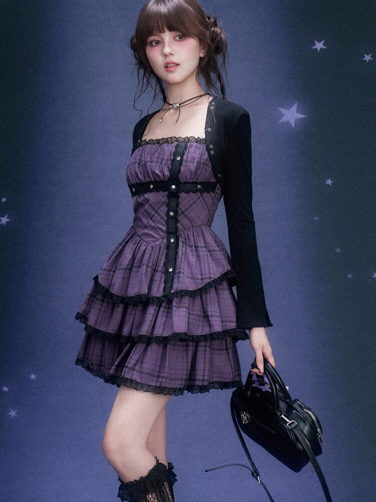 Purple Plaid Bandeau Cake Dress【s0000015757】