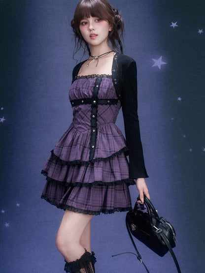 Purple Plaid Bandeau Cake Dress【s0000015757】