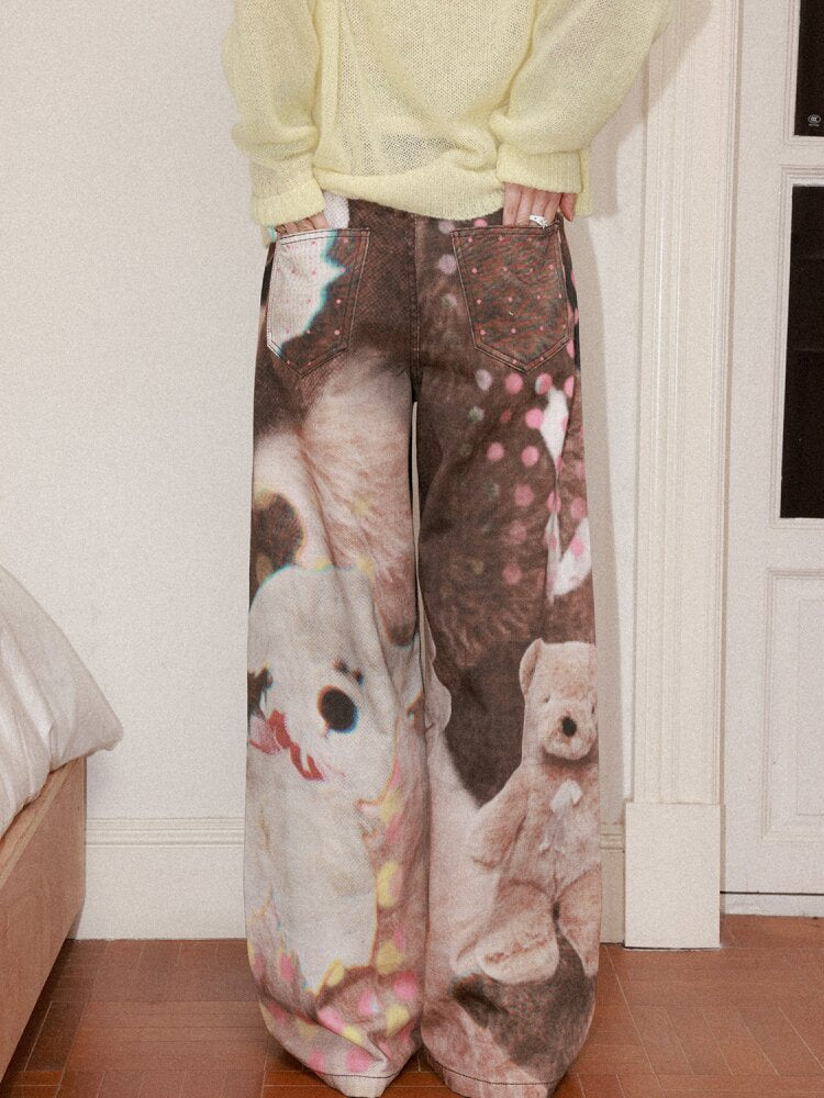 Doll Club Full Print Wide Leg Jeans【s0000015460】