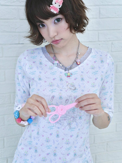 Floral V-Neck Mid-Sleeve Tee【s0000017133】