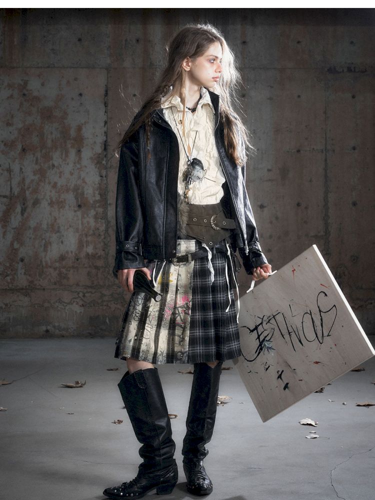 Loose black myriad leather jacket【s0000013885】