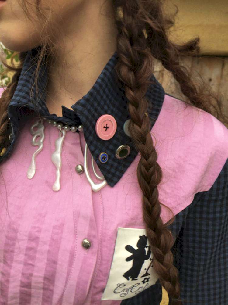 Pink Blue Plaid Multi-Button Shirt【s0000014897】