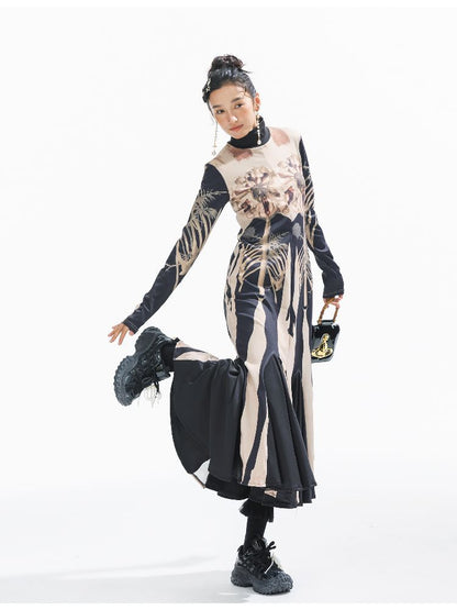 Printed Long Big Hem Dress【s0000011314】