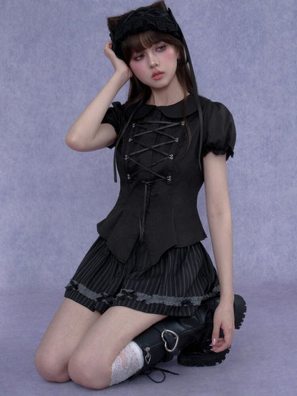 Strappy Puff Sleeve Shirt Top【s0000017272】