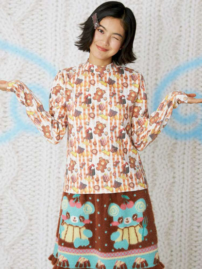 Cookie Print Waffle Base T-Shirt【s0000014856】