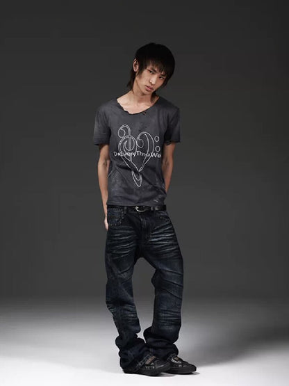 Heavy Wash Cut Neckline Short-Sleeve Tee【s0000018269】