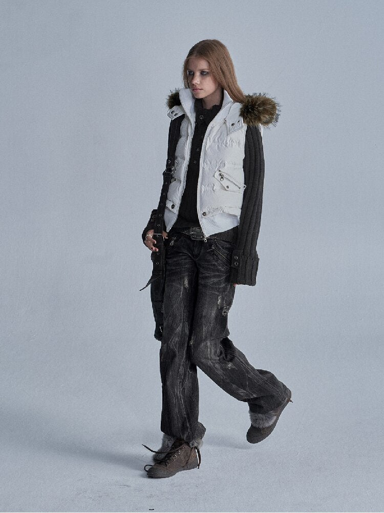 Fur Hooded White Duck Down Vest【s0000019093】