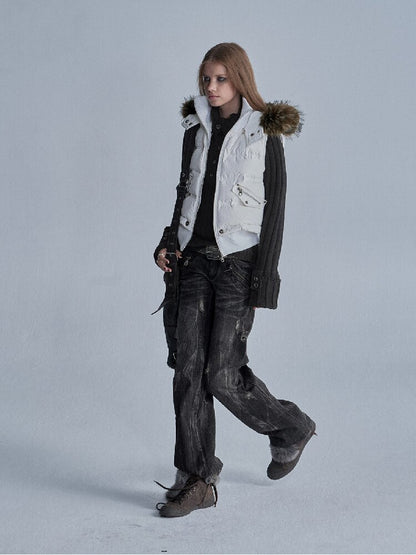 Fur Hooded White Duck Down Vest【s0000019093】