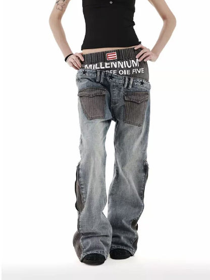 Double Waist Embroidered Baggy Jeans【s0000018246】