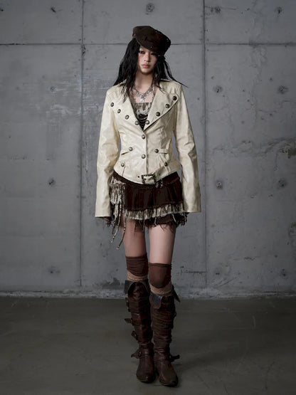 Slim-Fit Short Leather Jacket【s0000013945】