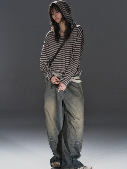 Striped Hooded Punk Long T Shirt【s0000016242】