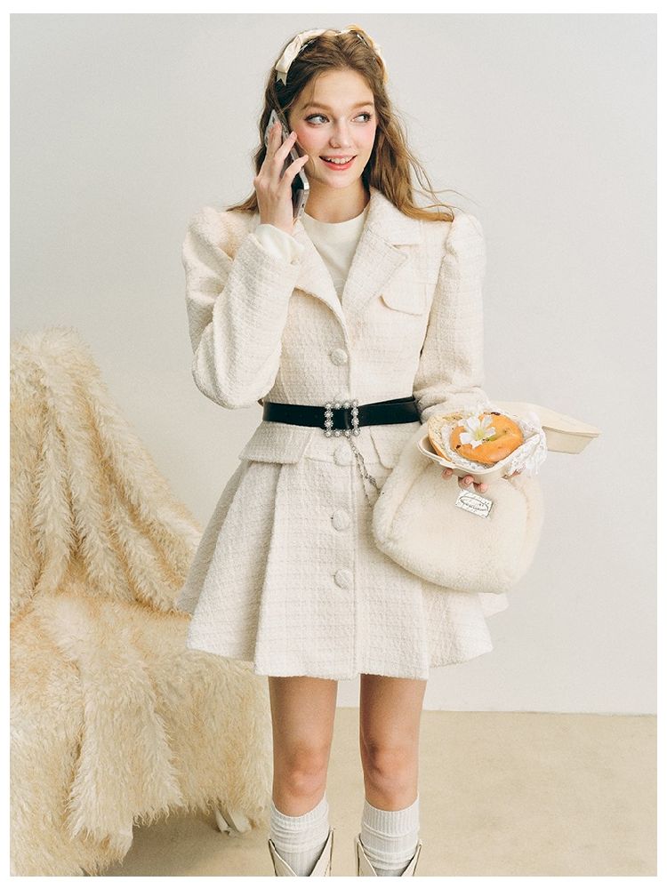 Pleated Waisted Tweed Jacket【s0000005281】