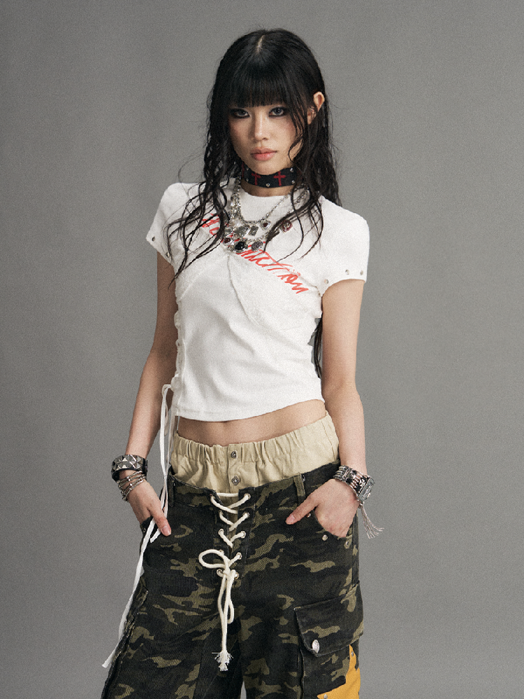 Lace Print Slim Short Sleeve T Shirt【s0000017771】