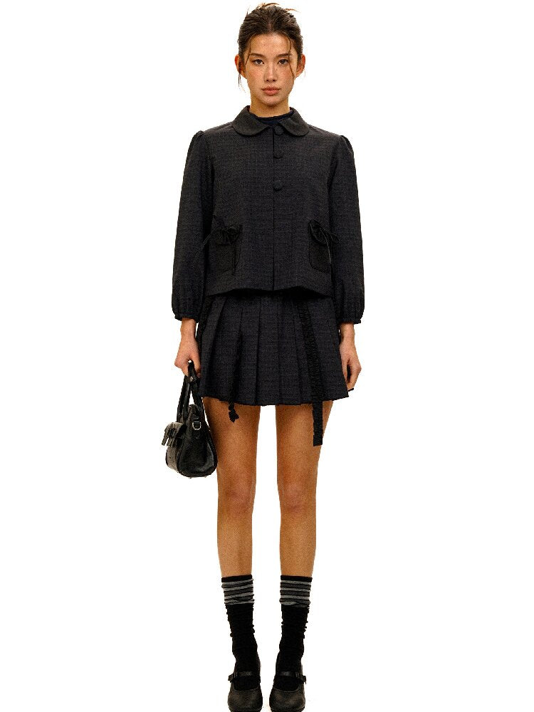 Wool Plaid Jacket Pleated Skirt【s0000017931】