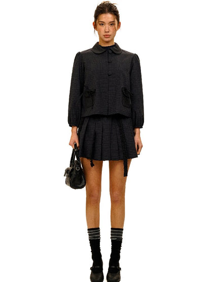 Wool Plaid Jacket Pleated Skirt【s0000017931】