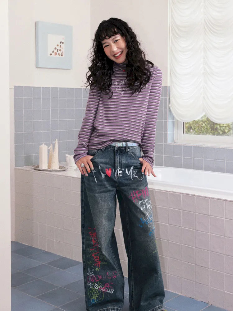 Retro Striped Embroidered Long-Sleeve T-Shirt【s0000013997】