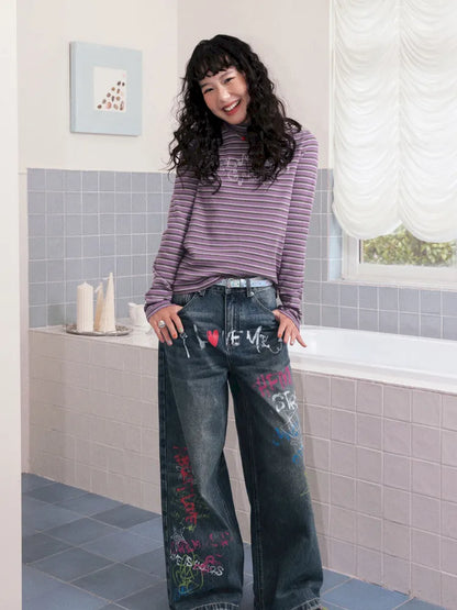 Retro Striped Embroidered Long-Sleeve T-Shirt【s0000013997】